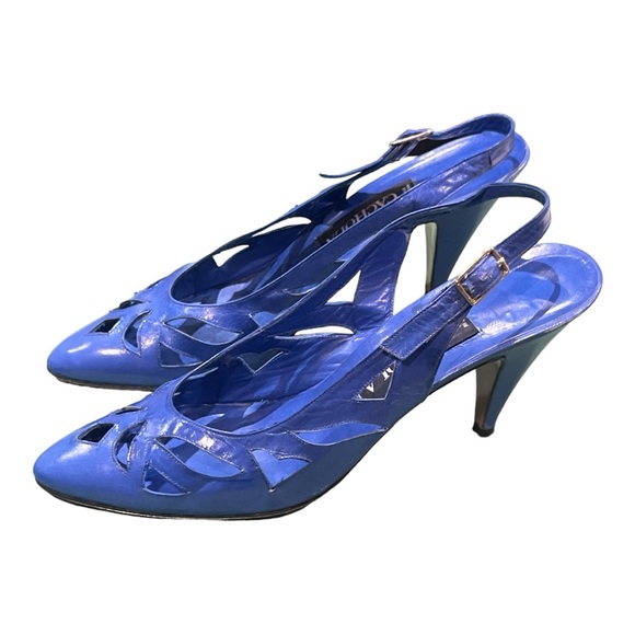Cachola Women’s Blue Peep toe Sling back Sandal Heel Size 8 1/2 AA. - Picture 2 of 6